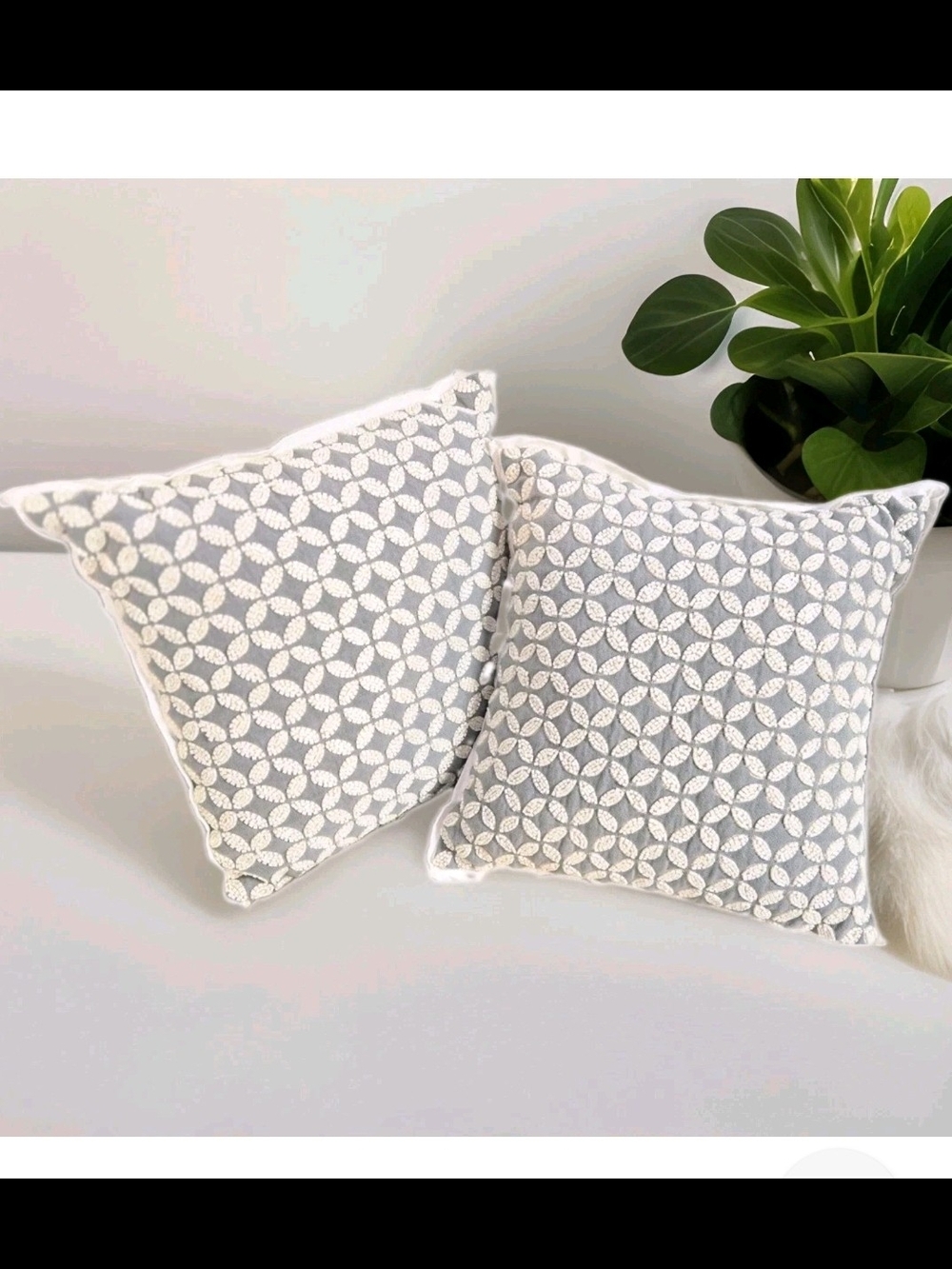 Pier 1 Gray and White Beaded Haven And Key Pattern Accent Pillows - Pair